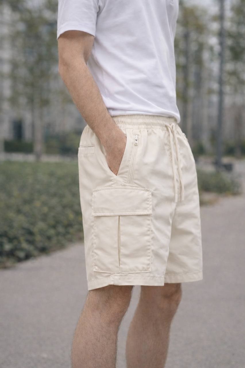 Agtawh All Good Things Are Welcome Here Men’s Cargo Shorts Beige L $74 NWT