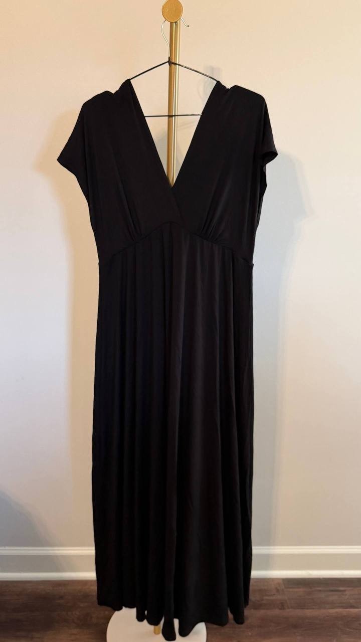 24Seven Comfort Apparel Women’s Cap Sleeve V‑Neck Maxi Dress Black 1X $92.99 NWT