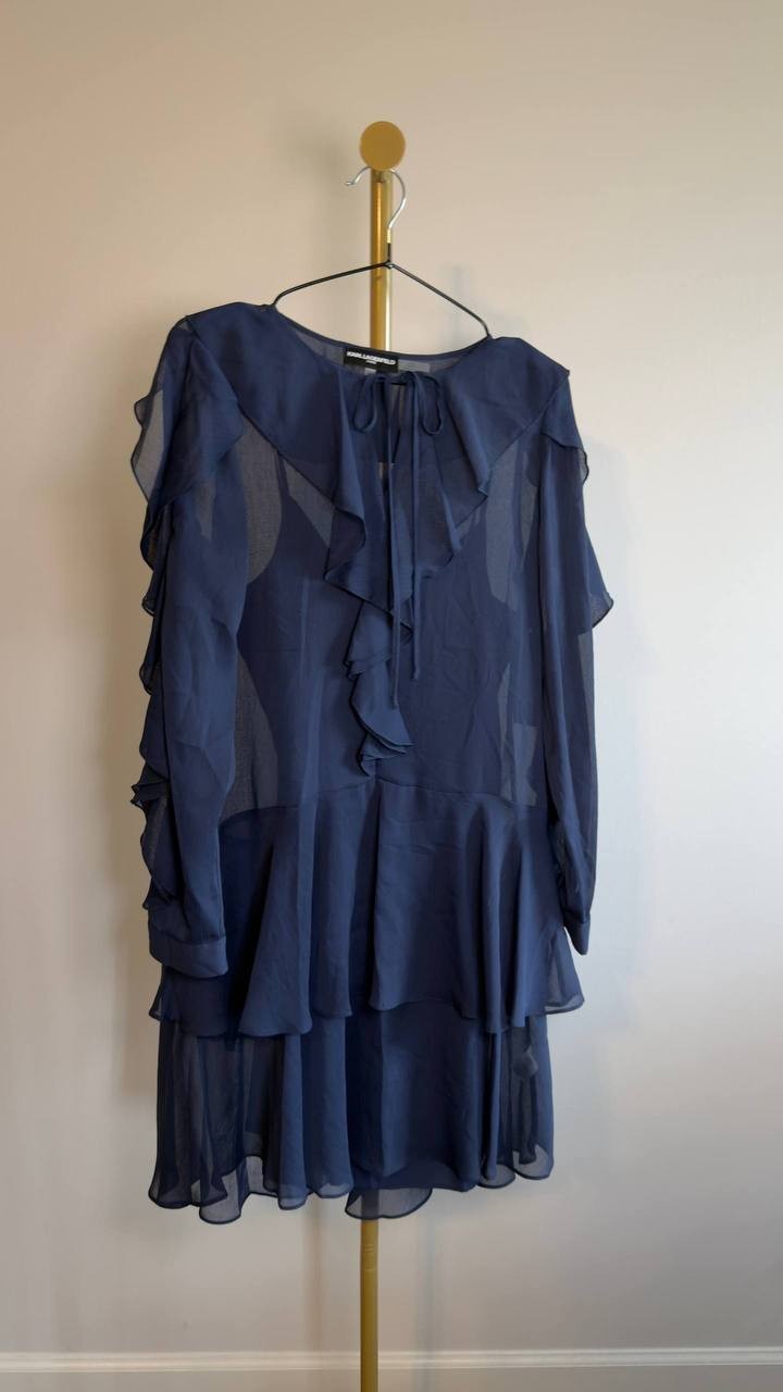 Karl Lagerfeld Paris Layered Ruffle Dress Navy 2 NWT $149