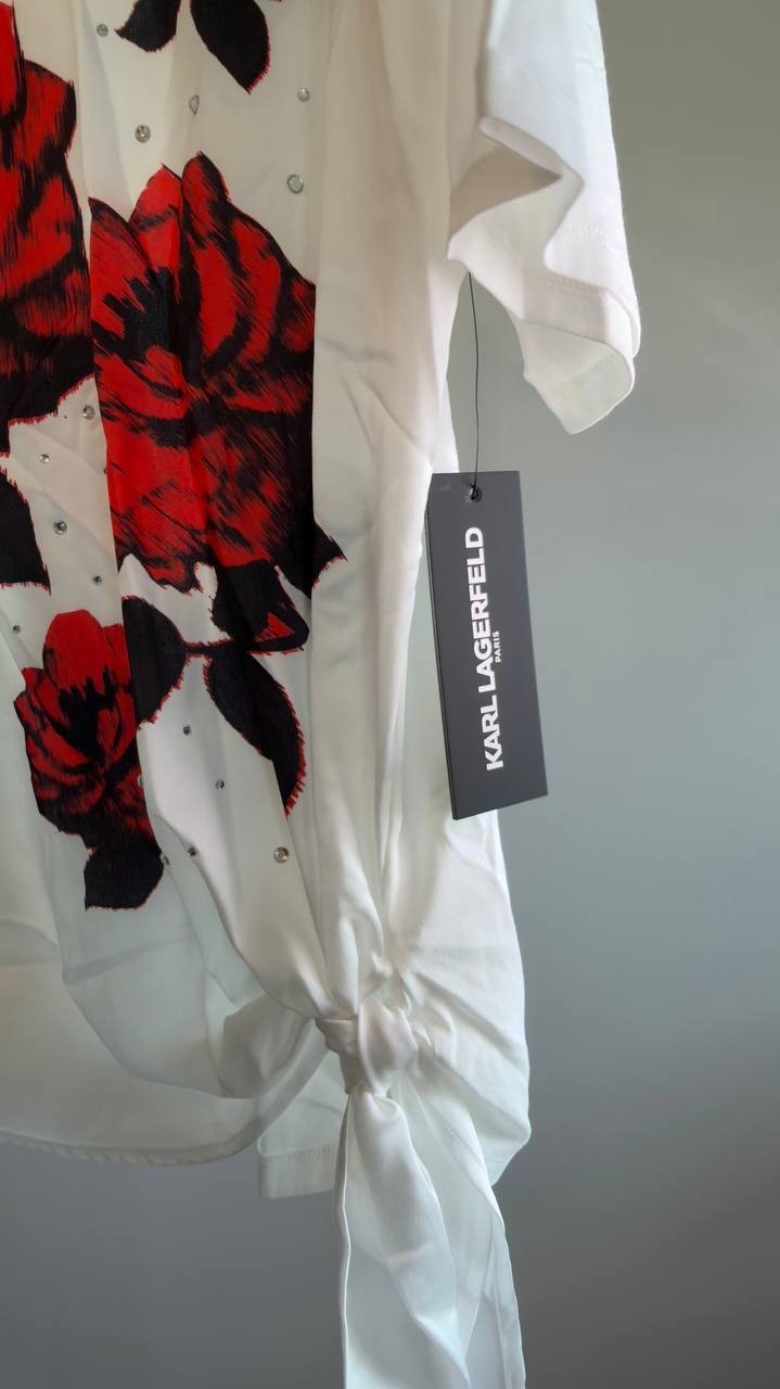 Karl Lagerfeld  Floral Print Crewneck Top M White Multi NWT $79