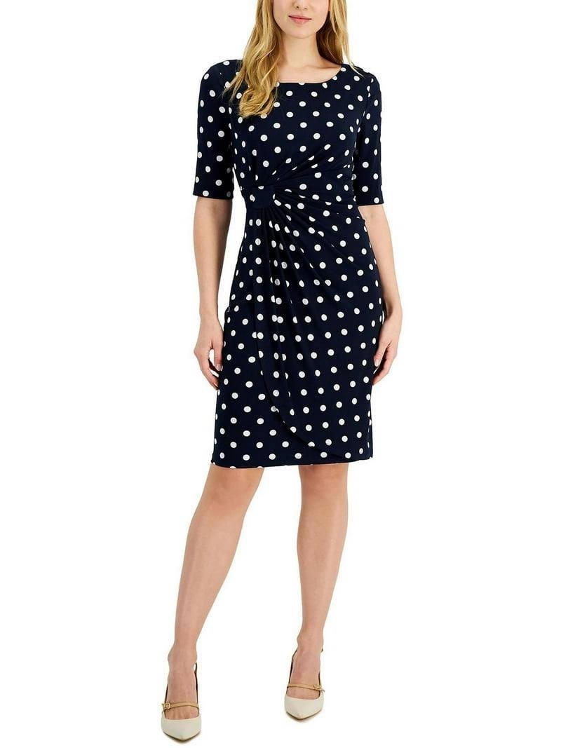 Connected Apparel Polka Dot Sheath Dress – Size 6 – NWT – Black Ruched Elbow