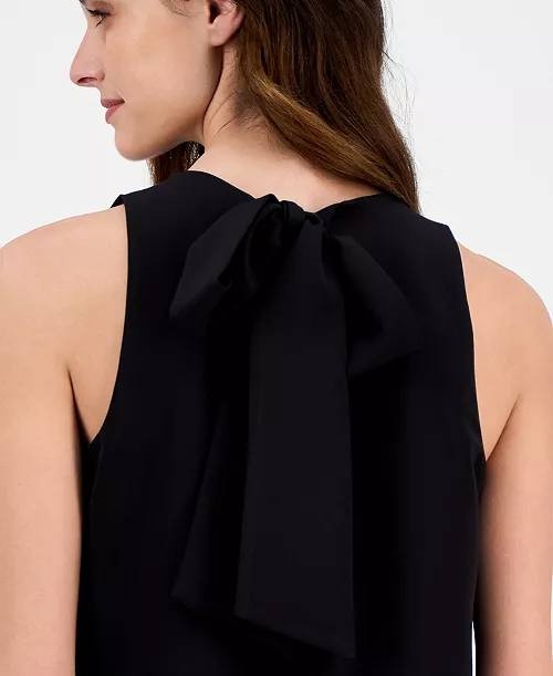 Anne Klein Jewel‑Neck Rosette‑Trim Shift Dress Black 6 NWOT $149