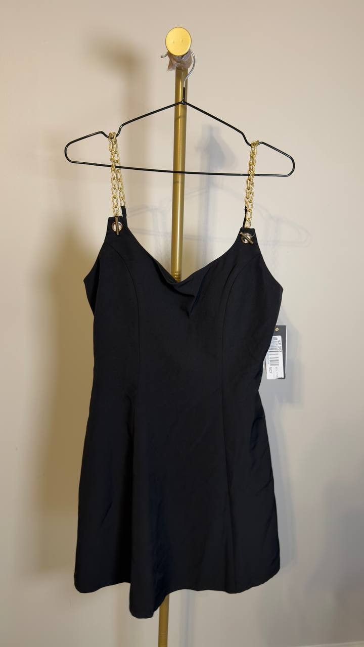 Seni & Cade Chain‑Strap Fit & Flare Sleeveless Dress Black L  NWT $79