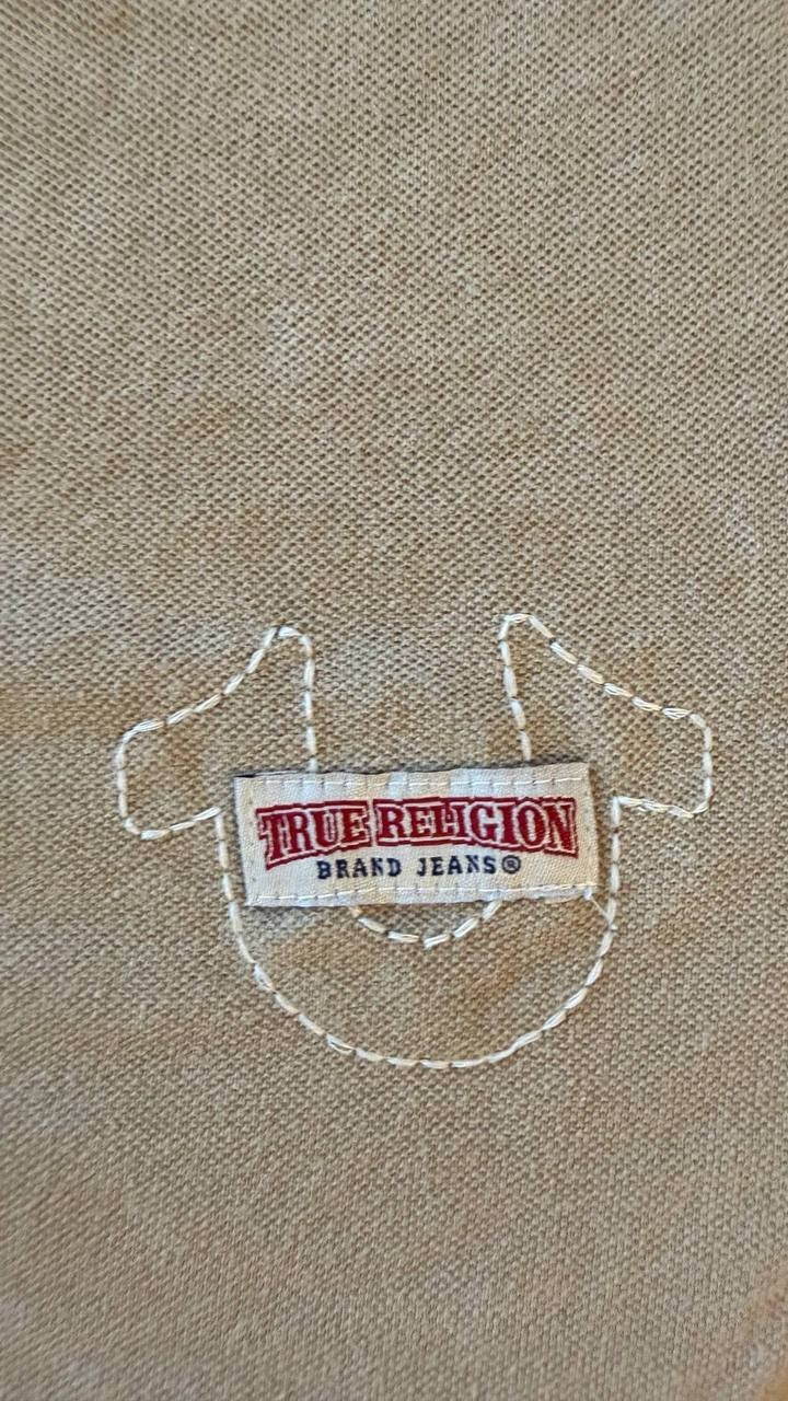 True Religion Men’s Mineral Patch Henley Tee Scuffed Beige M $79 NWT
