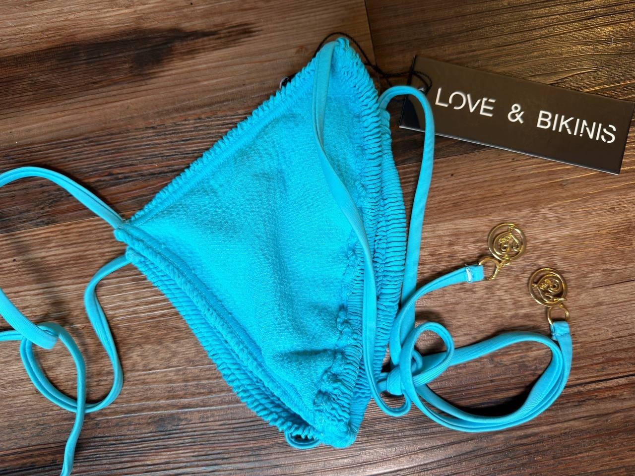 Love and Bikinis Jamaica Triangle Strings Bikini Top Turquoise One Size NWT $100