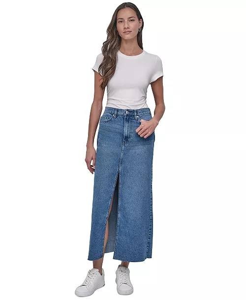 DKNY Jeans High‑Rise Cotton Denim Maxi Skirt – Size 28 – NWT – Blue