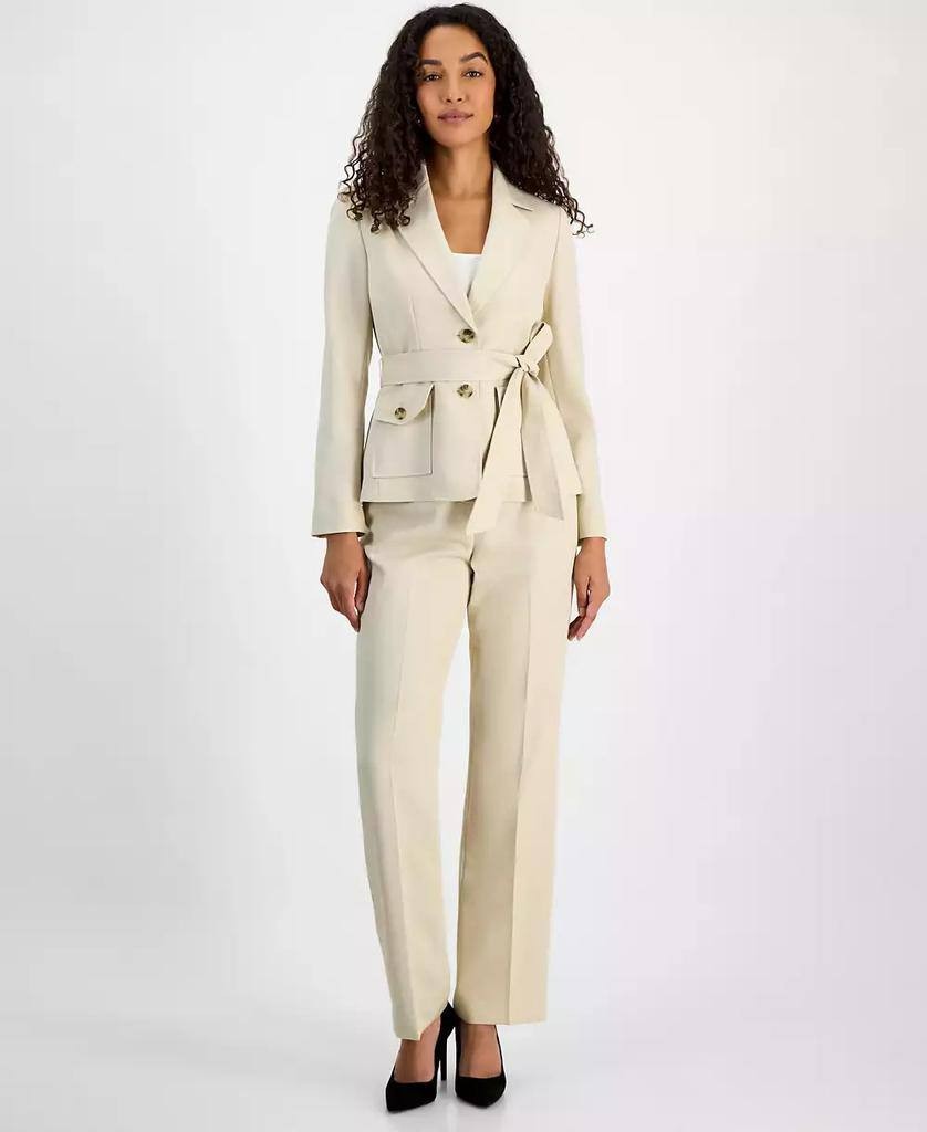 Le Suit Women’s Petite Two‑Button Belted Safari Jacket Beige 12P NWT