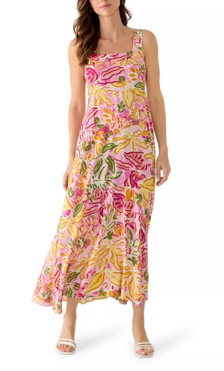 Vince Camuto Sleeveless Square Neck Floral Dress Plush Pink XL NWT $69