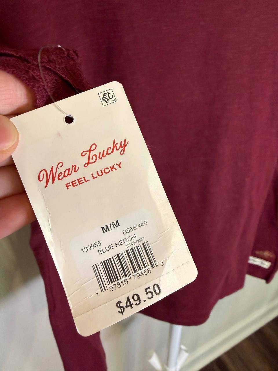 Wear Lucky Burgundy Blouse Embroidered Sleeves – Size 6 – NWT –$49.50