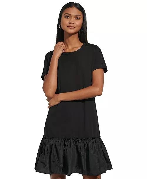 KARL LAGERFELD PARIS Taffeta-Hem T-Shirt Dress – Size XS – NWT – Black
