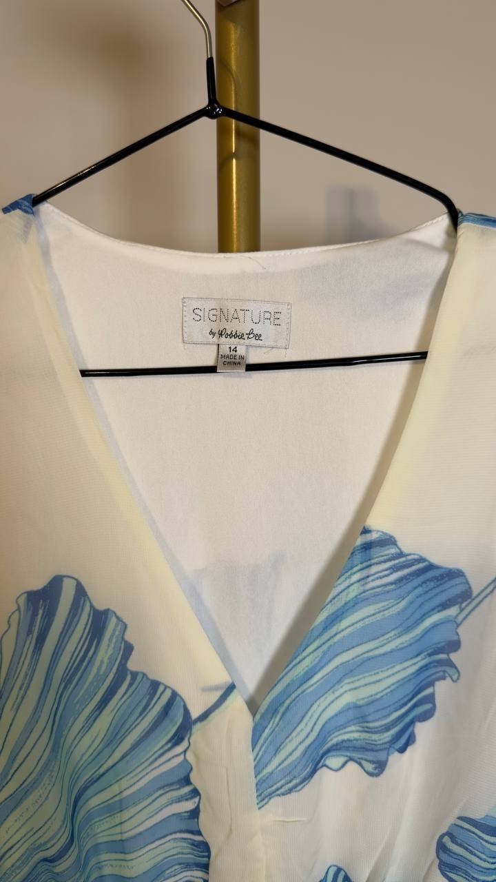 Signature by Robbie Bee Tiered Maxi Dress Cream/Blue 14 NWT $79