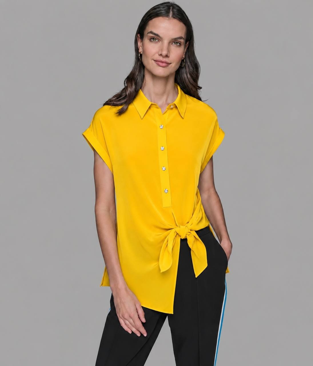 Karl Lagerfeld Paris Asymmetric Button-Front Top Yellow M NWT $99