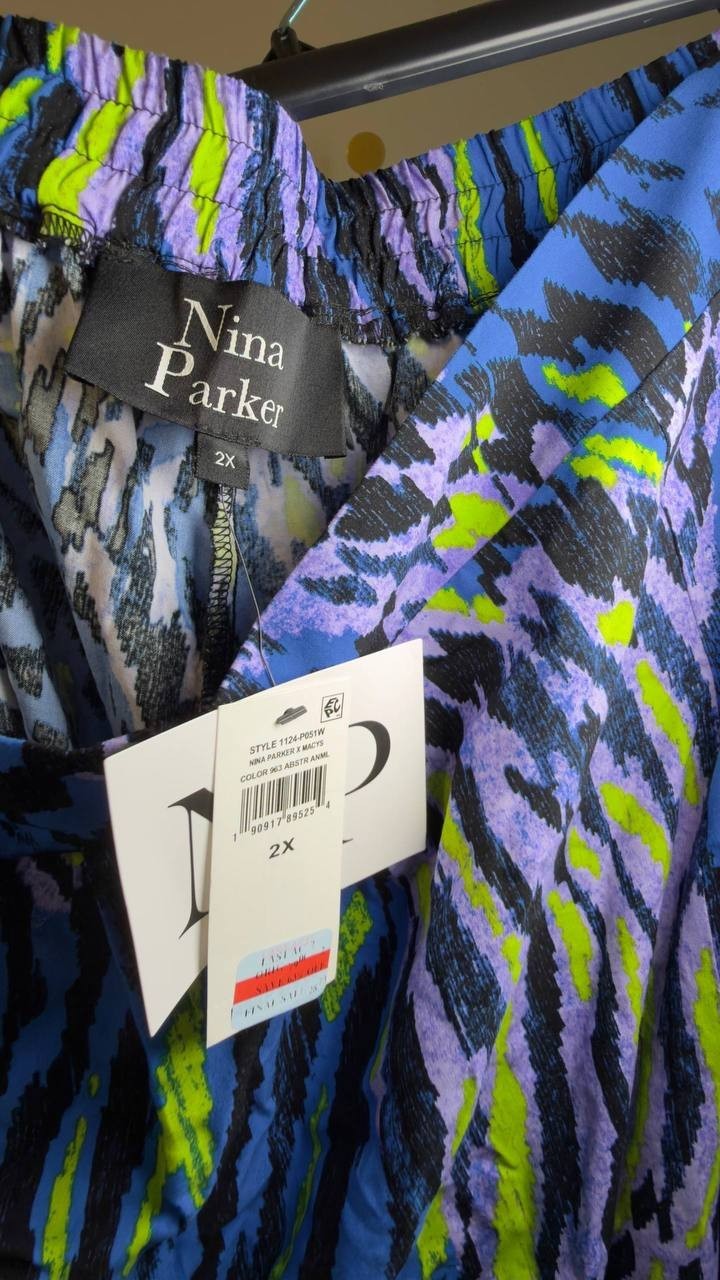 Nina Parker Trendy Plus Size Printed Wide‑Leg Pants Abstract Animal 2X NWT $79