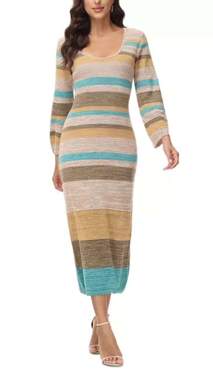 Frye Women's Striped Knit Maxi Dress, Scoop Neck, Sleeveless, XL, NWT, New