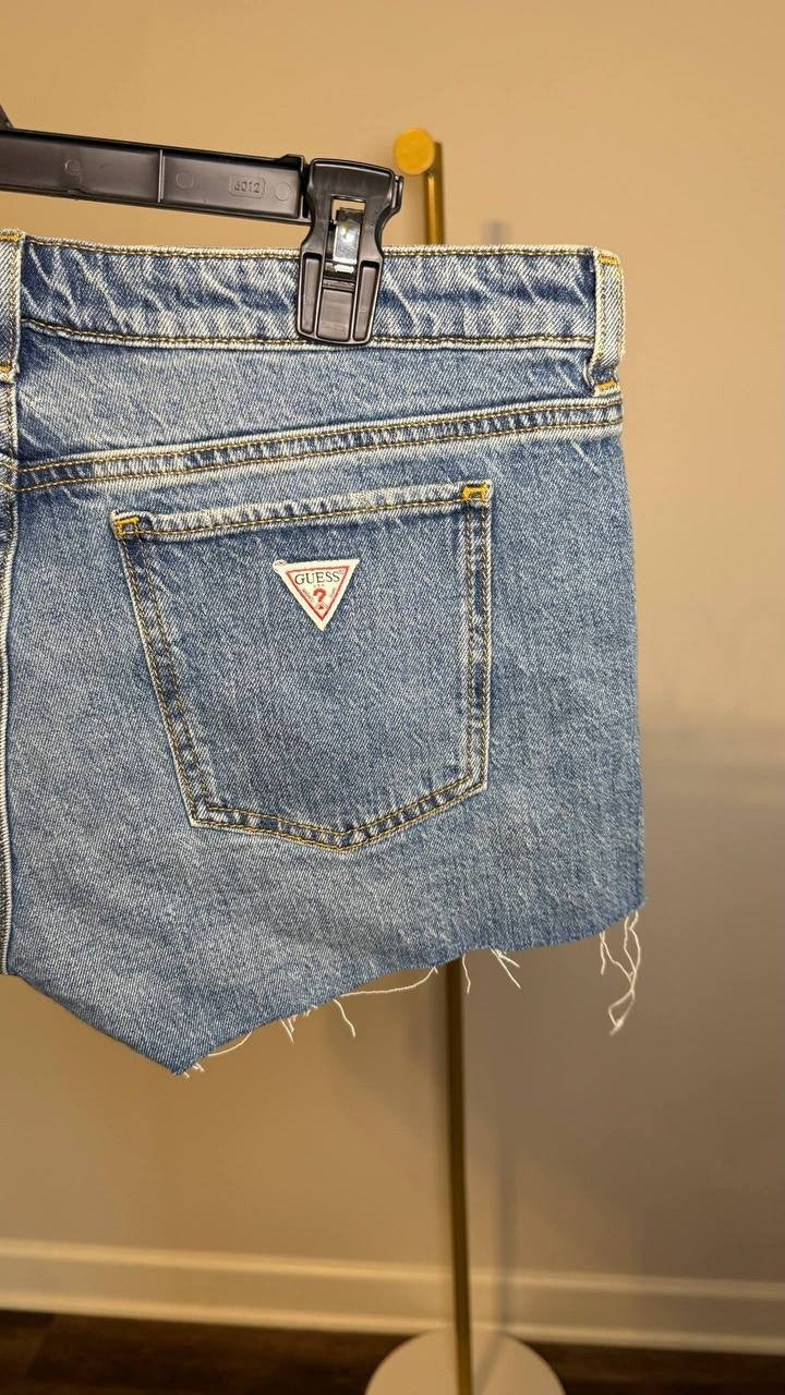 Guess Eco Lace‑Trimmed Denim Katie Shorts Blue 31 NWT $98