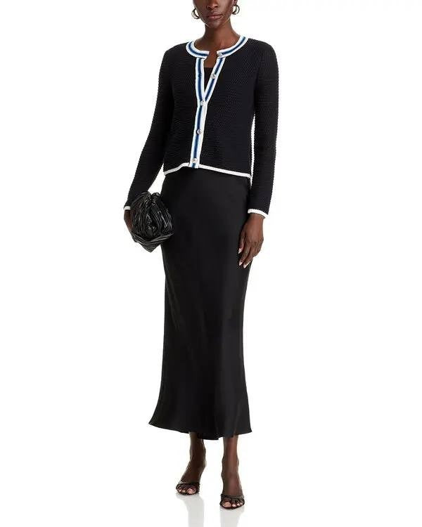 Tahari Long Sleeve Button-Up Cardigan XL Black.White NWT $98