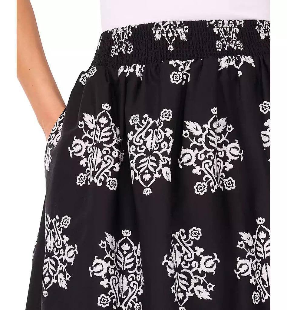 CeCe Smocked‑Waist Midi Skirt Black White Floral XL NWOT  msrp$79