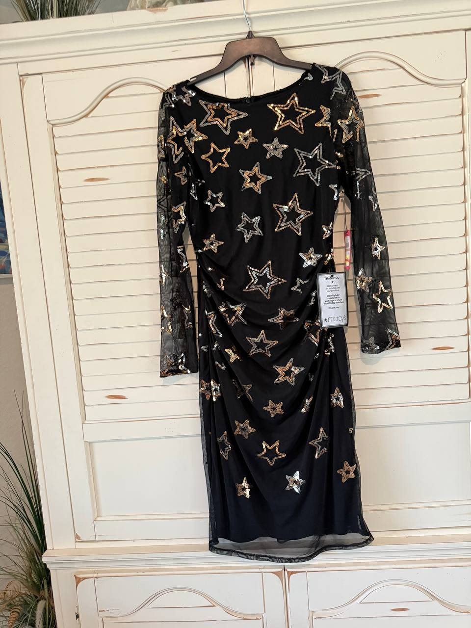 Vince Camuto Women's Sequined Stars Mesh Bodycon Dress Cocktail Party Black 10