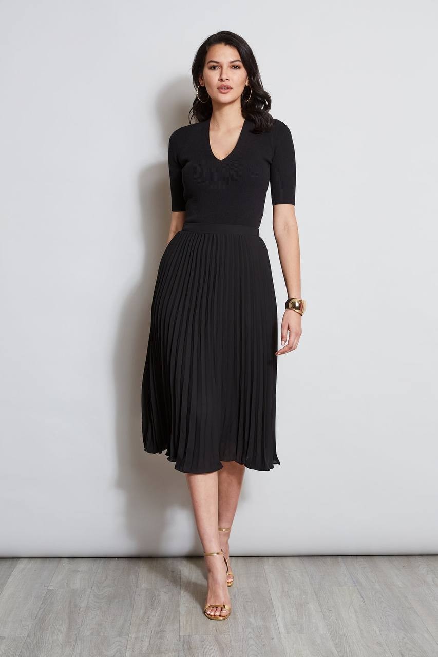 T Tahari Women’s Pull-On Pleated Midi Skirt Black SP $88 NWT