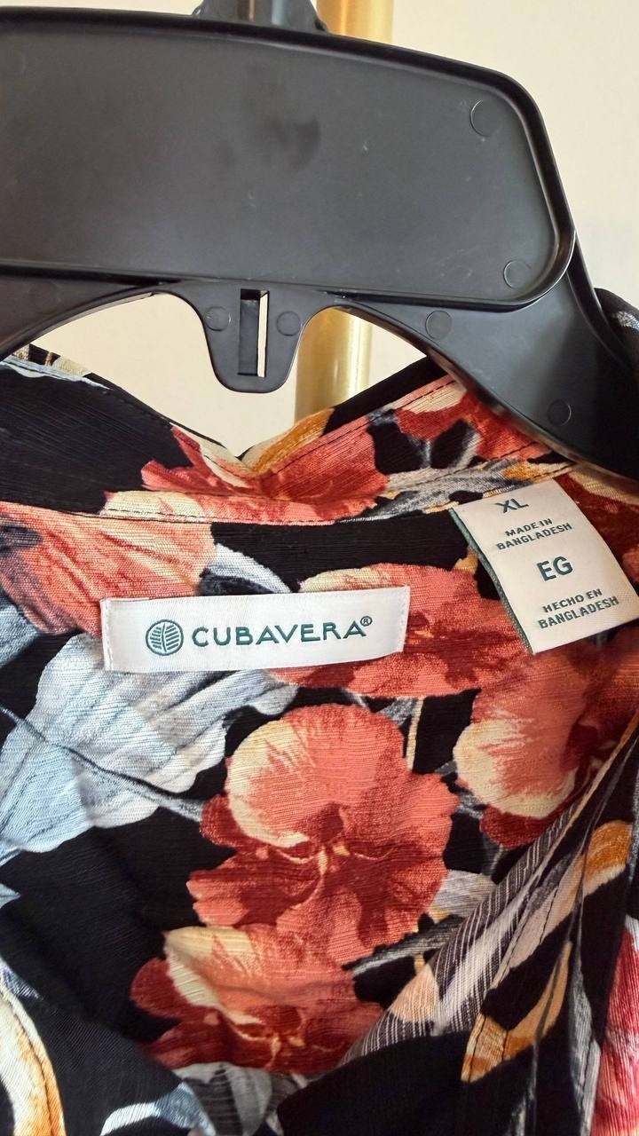 Cubavera Men’s Tropical Floral Button‑Front Shirt Jet Black XL $80 NWT