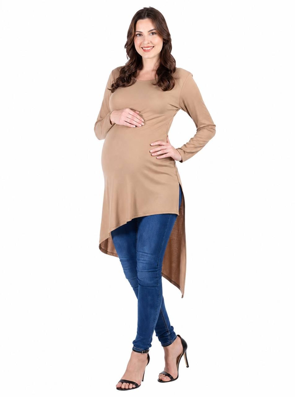 24seven Comfort Apparel Women’s Long Sleeve Tunic Top Tan L NWT $65