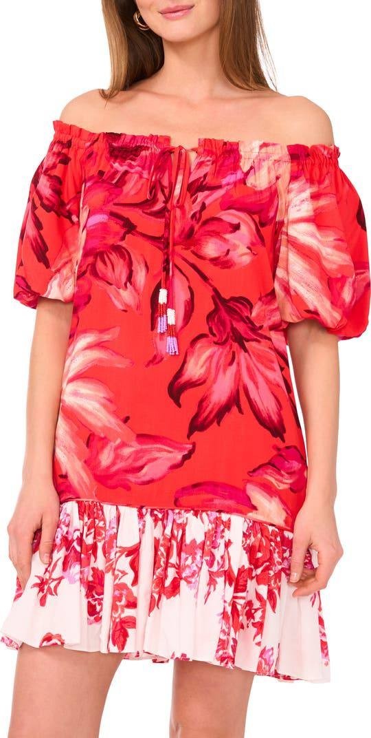 Vince Camuto Off‑Shoulder Floral Minidress Poppy L NWT Feminine Flowy MSRP$109