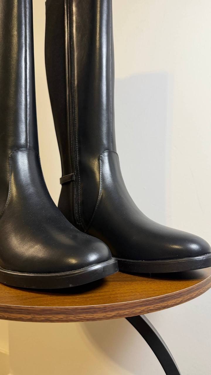 Tommy Hilfiger Imizza Boots 7.5M Black Faux Leather Knee‑High NIB msrp$159