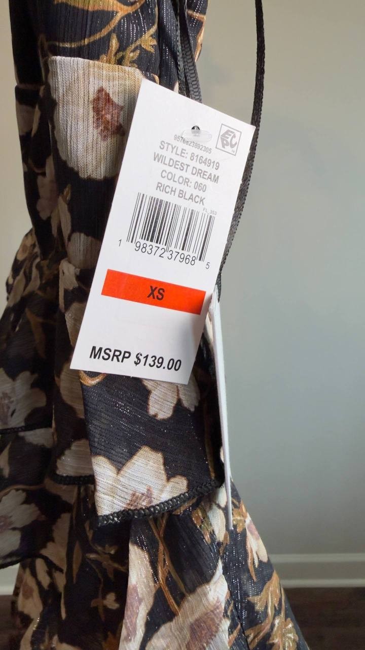 1.STATE V‑Neck Tiered Floral‑Print Maxi Dress Reach Black L NWT $139