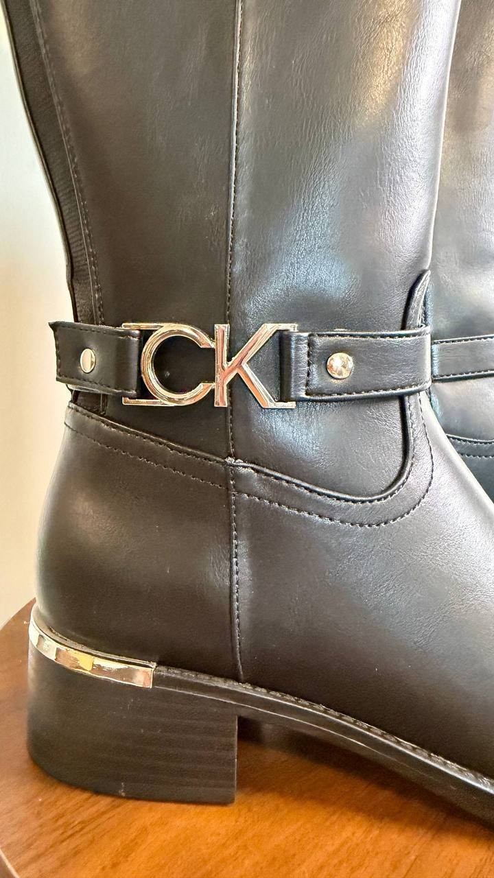 Calvin Klein Daphny Boots 7M Black Man‑Made Knee‑High Pointy Toe NIB msrp$169