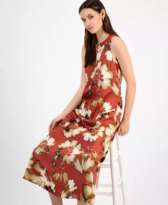 Anne Klein Printed Sleeveless Midi Dress Red 10 NWT $129