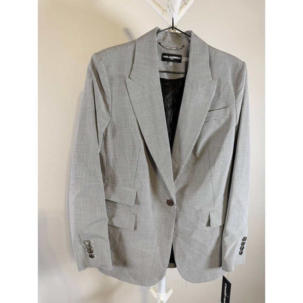 Karl Lagerfeld Paris Checkered One‑Button Blazer – Black/White – Size 8 – NWT