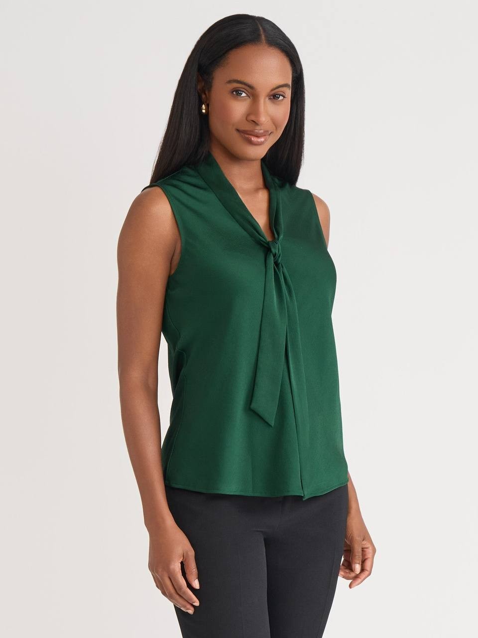 Kasper Tie‑Neck Sleeveless Blouse Evergreen Size 3X NWT MSRP$59