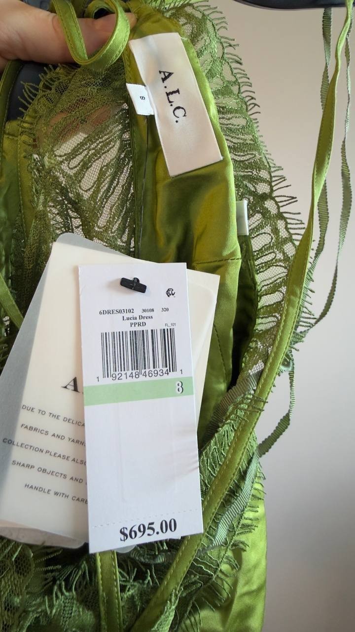 A.L.C. Lucia Satin & Lace Halter Midi Dress Peridot 8 NWT $695