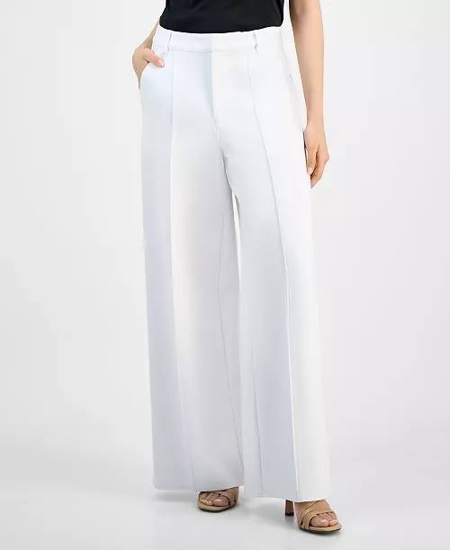 Bar III Petite Ponte Wide-Leg Pants White NWT High-Rise Office Workwear