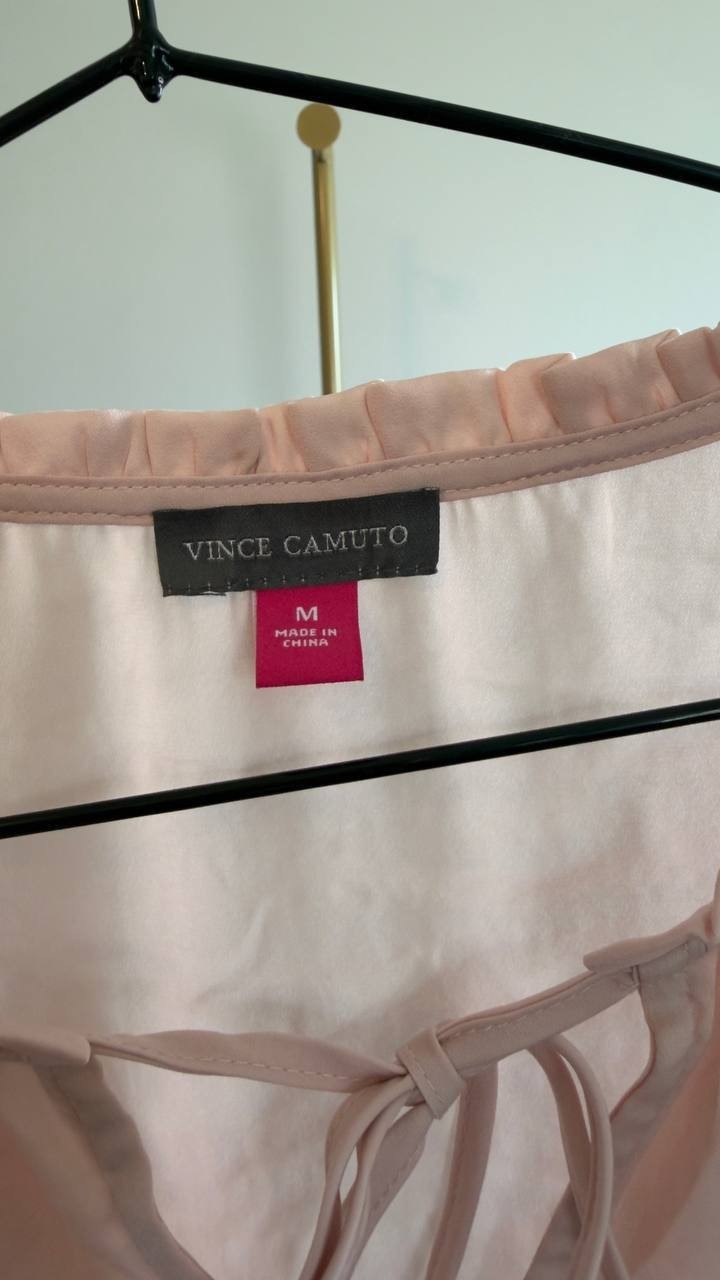 Vince Camuto Women’s Tie Neck Flutter Sleeve Top Sepia Rose M NWT $69
