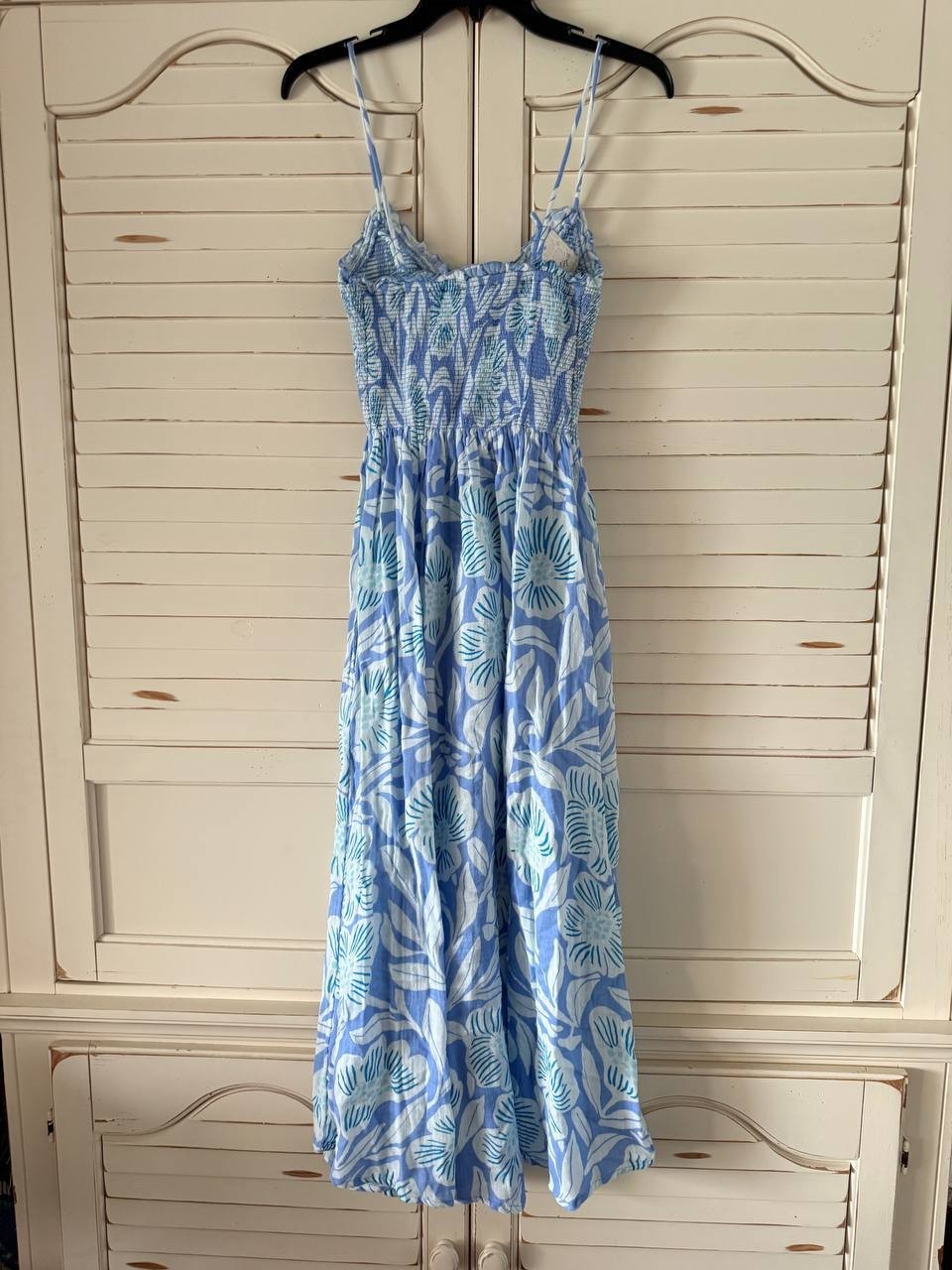 Free People Sweet Nothings Midi Dress Blue Vista XS NWT Smocked Bodice