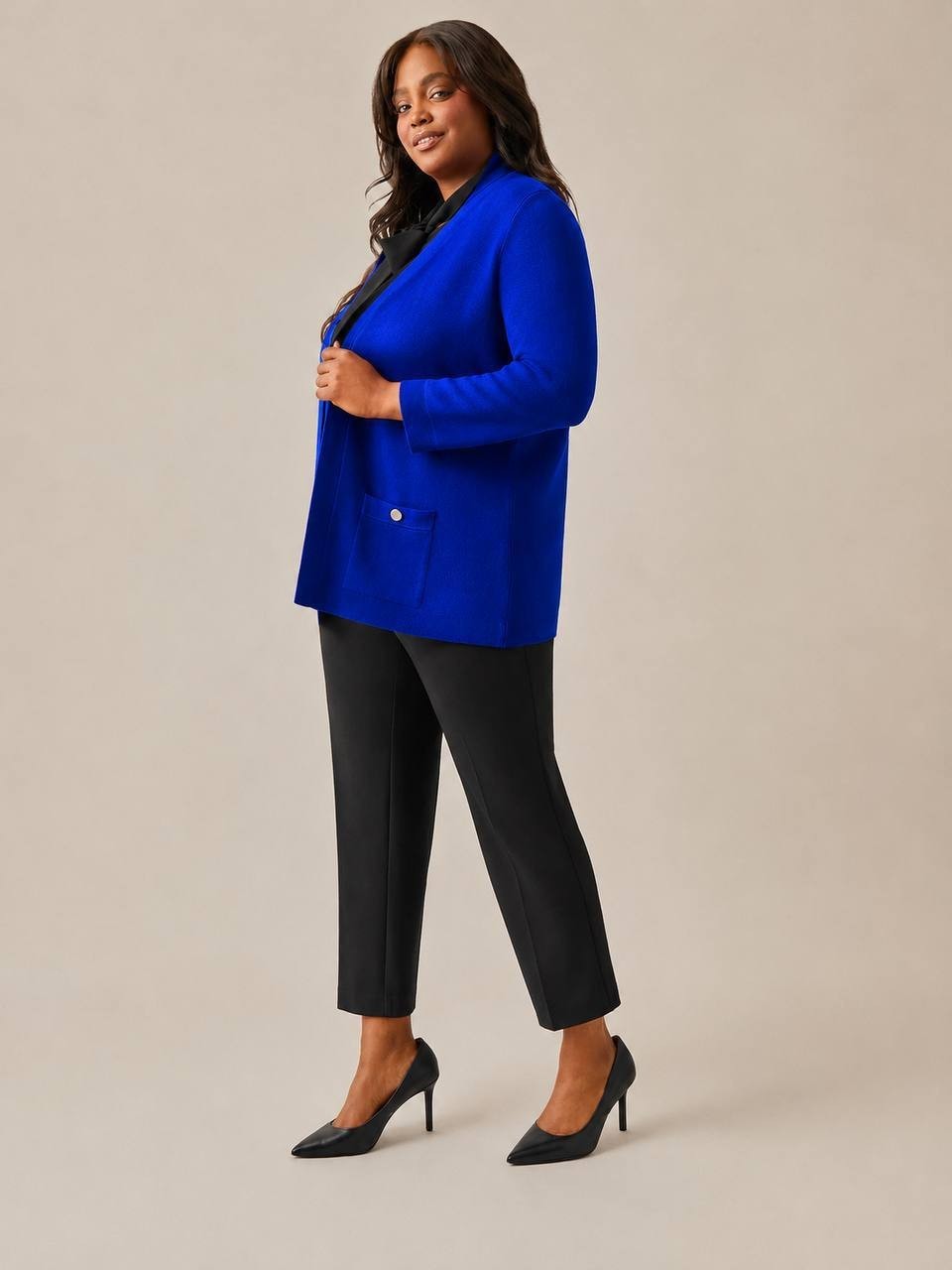 Kasper Open‑Front Cardigan – Blue – Long Sleeve – Pockets – NWT