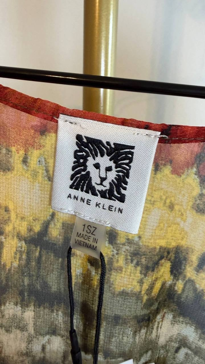 Anne Klein Tie-Dyed Tie-Neck Kimono Red/Yellow 1SZ NWT $89