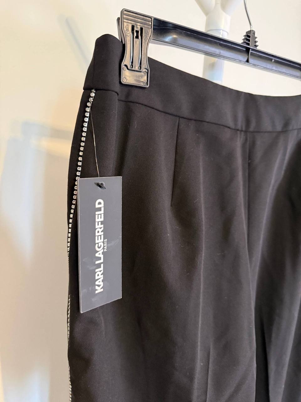 Karl Lagerfeld Paris Rhinestone‑Trim Suiting Pants – Black – Size 4 – NWT – $129