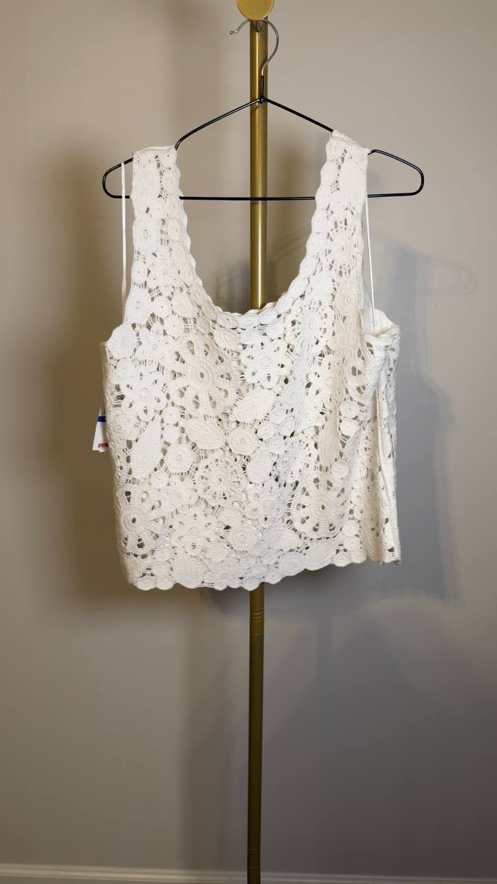 1.STATE Crochet Open‑Weave Tank Top White XL NWT $79