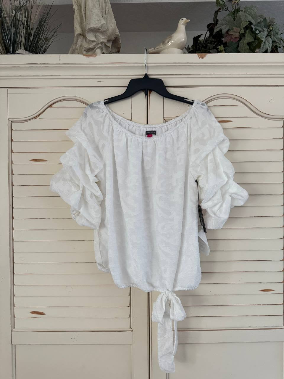 Vince Camuto Off-The-Shoulder Bubble Sleeve Tie-Front Blouse – Size M