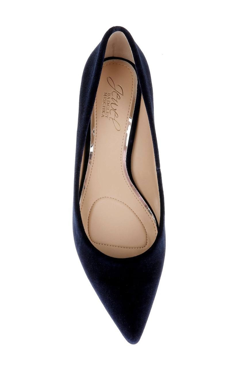 Jewel Badgley Mischka Enola Velvet Kitten Heel Pumps Navy Women’s 8 NWB $99