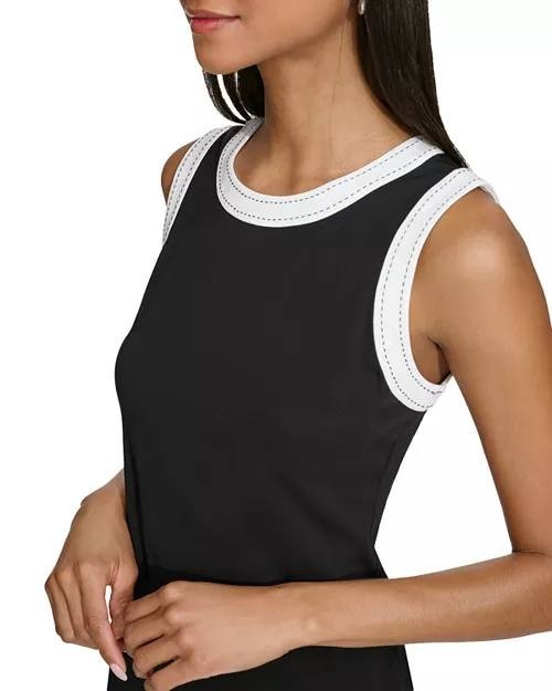 KARL LAGERFELD PARIS Contrast Trim Tank Dress – Optic Black, Size S/P (Petite)