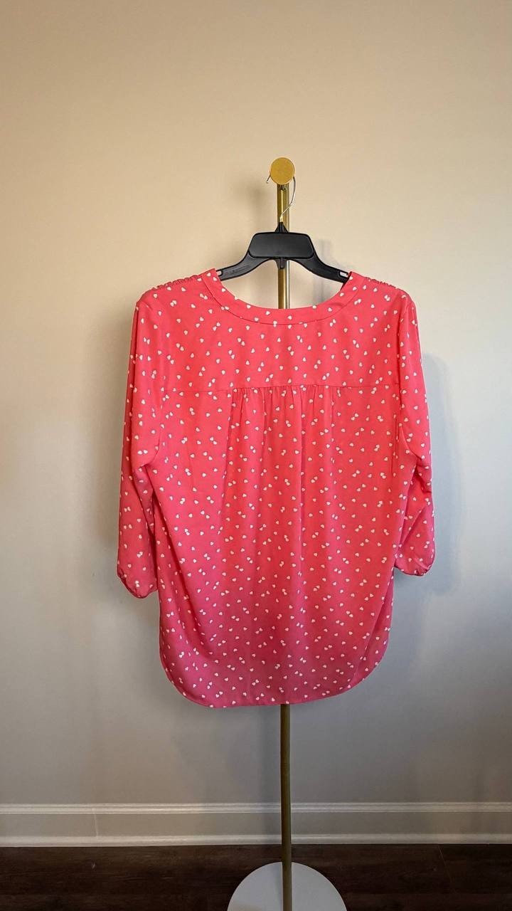 Jones New York Petite Kelly Heart‑Print 3/4‑Sleeve Top Fresh Guava XL NWT $69.50