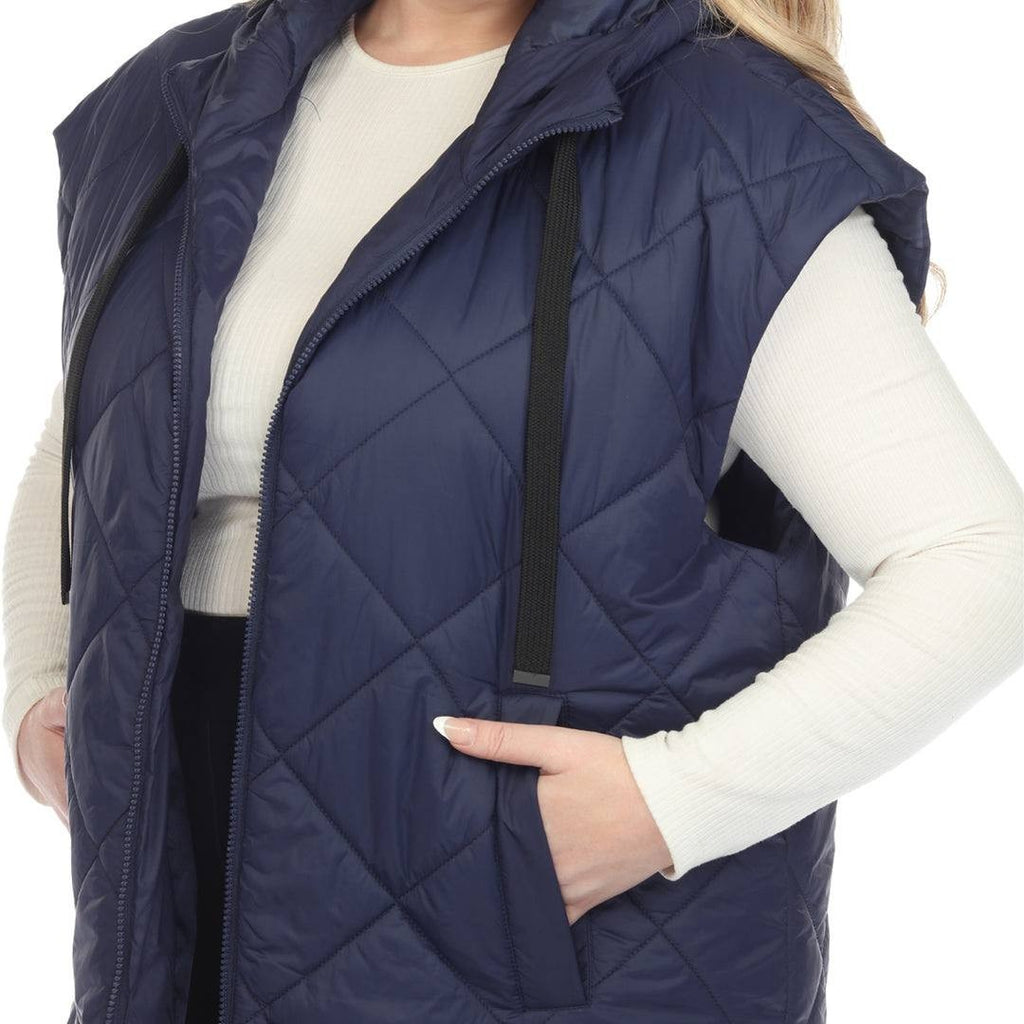 White Mark Plus Size Diamond Quilted Hooded Puffer Vest Blue 2XL NWT $104