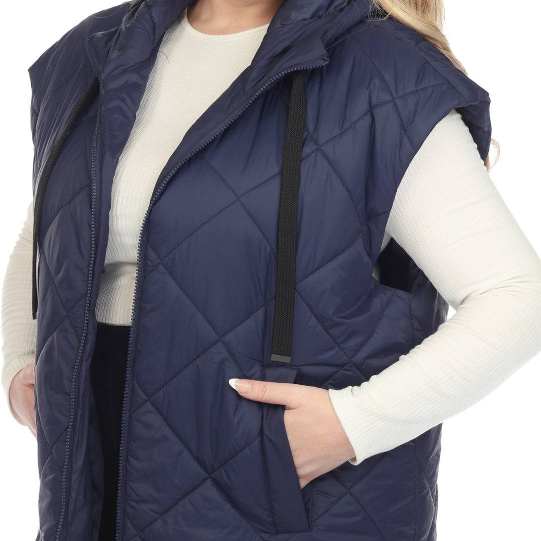 White Mark Plus Size Diamond Quilted Hooded Puffer Vest Blue 2XL NWT $104