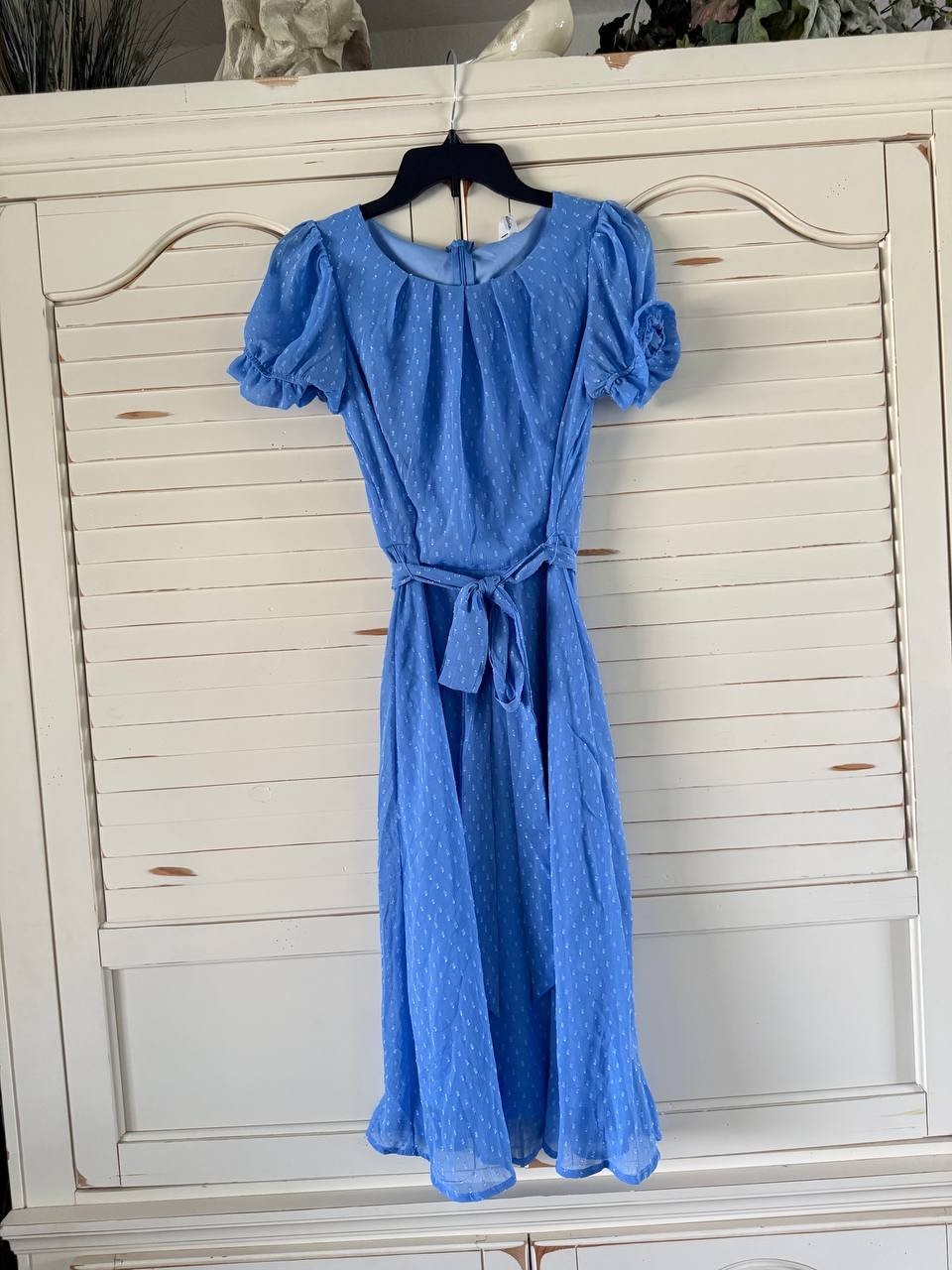 NY Collection Petite Swiss Dot Belted Dress – Size PS – NWT – Blue Scoop Neck