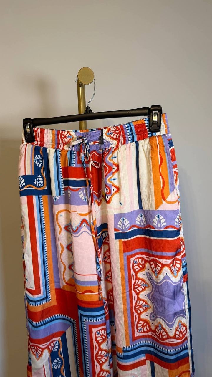 Tahari Women’s Printed Wide-Leg Pull-On Pants Multi M $88 NWT