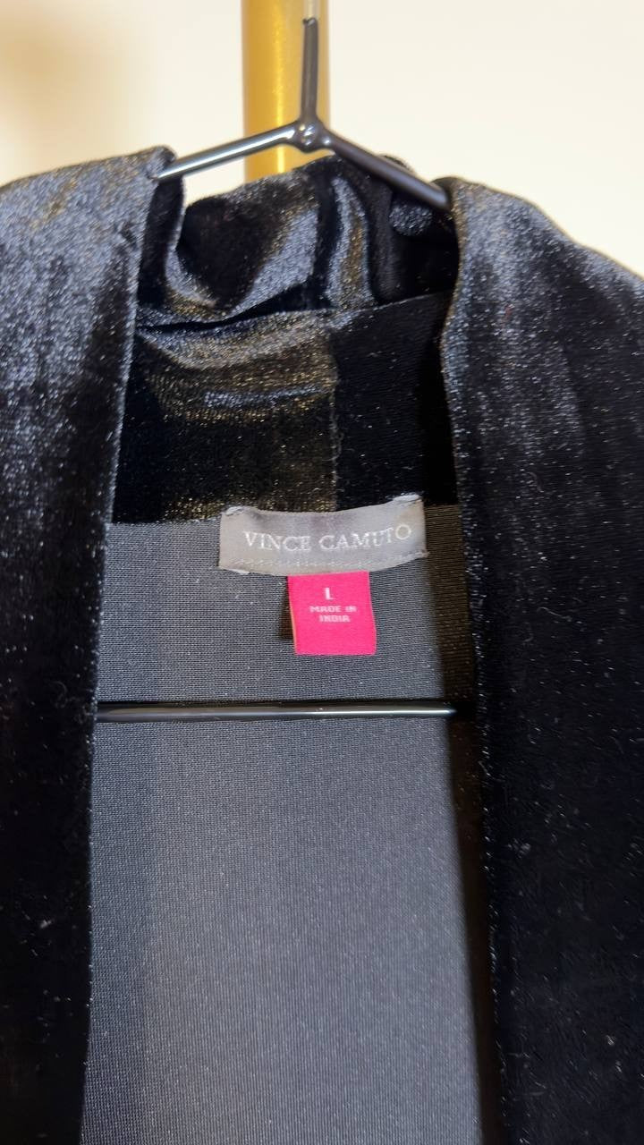 Vince Camuto Velvet Long Sleeve Open Cardigan Sweater Rich Black L NWT $79