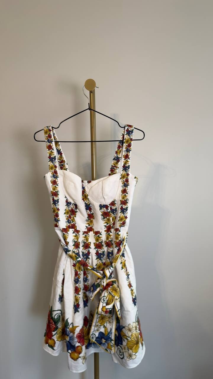 FARM Rio Belted Mini Dress Tropical Off White Size M NWT $230